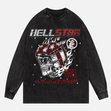 Black Hellstar Graphic Printed Acid Washed T-Shirt