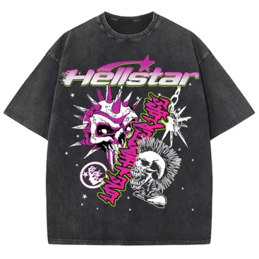 Acid Washed Hellstar Graphic Short Sleeve T-Shirt