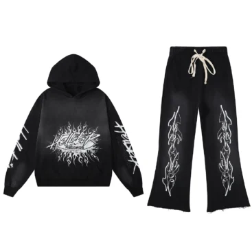 Hellstar Records hip-hop White Couple Style Black Tracksuit