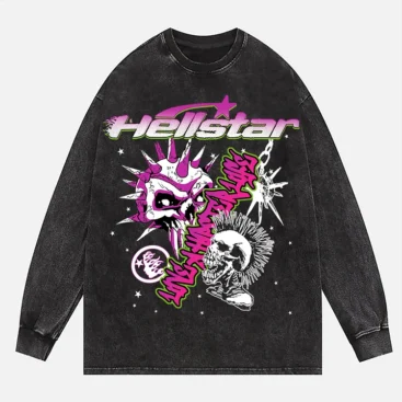 Hellstar Graphic Round Neck Acid Washed Sweatshirt
